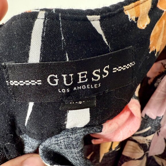 Guess | Black Wide-Leg High Waist Trousers with Pink and Orange Floral Print - 4 - Picture 8 of 8